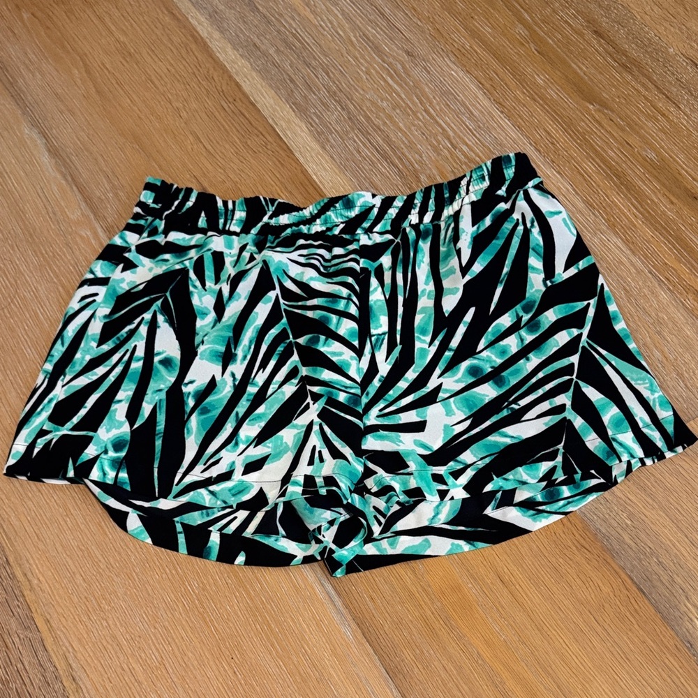 BCBGMaxAzria Cullen Teal and Black Leaf-Print Shorts